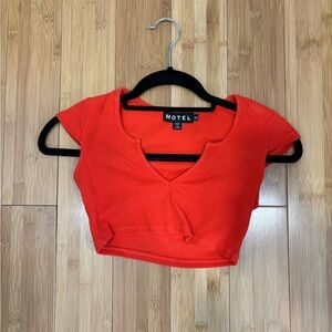 Motel Rocks Red Fitted Crop Top with Cut Out